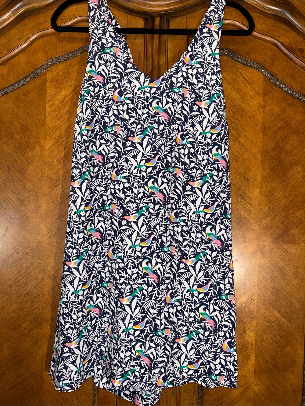 LOFT Navy Floral Midi Dress with Pink, Teal & Yellow Accents medium